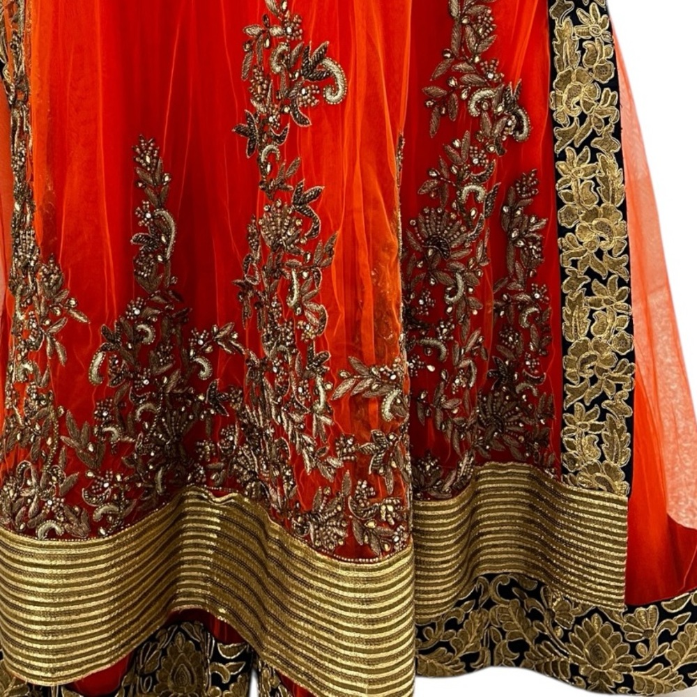 BOLLYWOOD FORMAL Beaded Ball Gown Women’s L Orange Full-Length Evening Dress - Picture 10 of 10